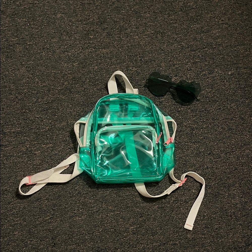 Transparent Teal Mini Backpack With Matching Glas… - image 1
